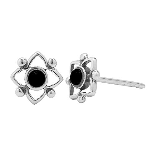 Boma Jewelry Sterling Silver Flower Shaped Dot Stud Earring - color: Onyx