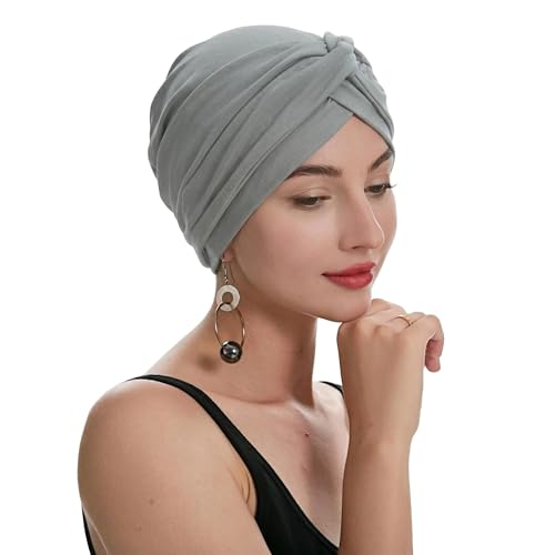ZLYC Chemo Headwear for Women Pre Tied Turban Headwear Lightweight Beanie Hat - color: Knot Light Gray