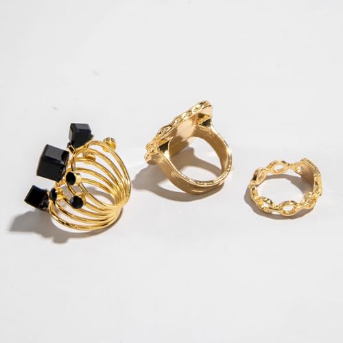 Chunky Black Crystal Statement Rings for Women Gold Large Enamel Round Finger Ring Vintage Cocktail Party Formal Prom Festival Birthday Jewelry - color: Gold
