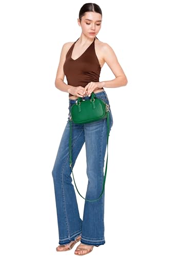 FashionPuzzle Mini PU Leather Satchel Purse Top Handle Crossbody Bag - color: Kelly Green