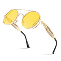 FEISEDY Aviator Sunglasses for Men Women, Retro Steampunk Gothic Round Metal Frame Hippie Glasses B2351 - color: Gold Frame Yellow Lens