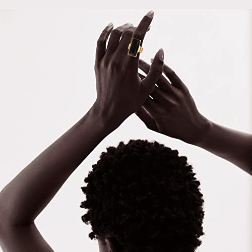 VNOX Vintage Fashion Stainless Steel Gold Plated Rectangular Black Glass Crystal Cocktail Statement Onyx Ring for Women - color: Black