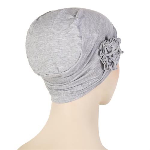 Headwrap Turbans for Women - Twist Soft Floral Solid Caps Pre Tied Chemo Beanies Headwear Hat for Cancer - color: Gray
