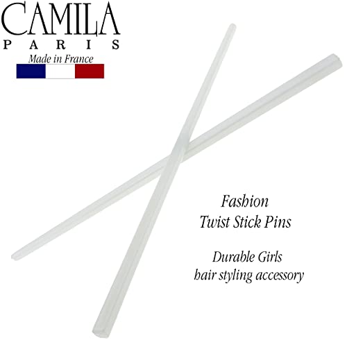 Camila Paris CP3177 French Twist Stick Hair Pin, Set of 2 White, Girls Chopsticks Hair Pins for Girls Spiral Updo Chignon Bun Holder, Styling Hair Accessories for Women, Made in France - color: White