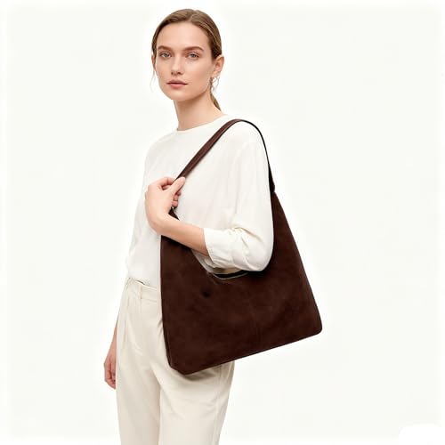 Women’s Trendy Suede Tote Bag Shoulder Bags For Women Fall Underarm Bag Winter Hobo Bag Work Purses Suede Travel Handbag - color: Beige