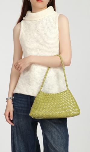 Woven Hobo Bags for Women Suede Woven Tote Bag Trendy Bucket Purse Underarm Shoulder Bag Vintage Tote Handbag Clutch Purses - color: Lemon Yellow