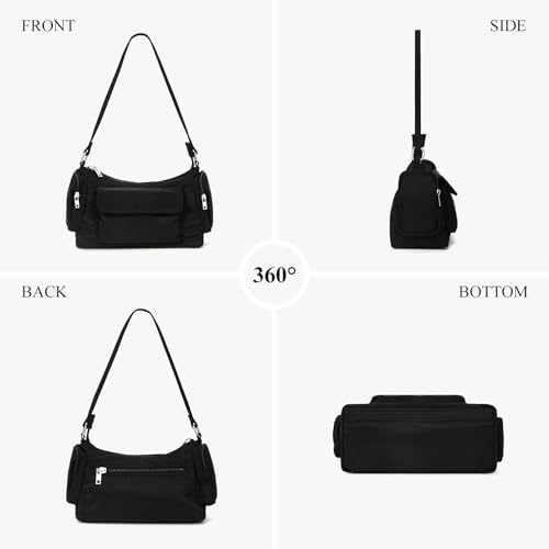 Black Shoudler Bag Nylon Brandy Shoulder Purse Multi-pocket Hobo Handbag for Women