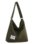 Covelin Women's Retro Large Size Canvas Shoulder Bag Hobo Crossbody Handbag Casual Tote - color: Army Green