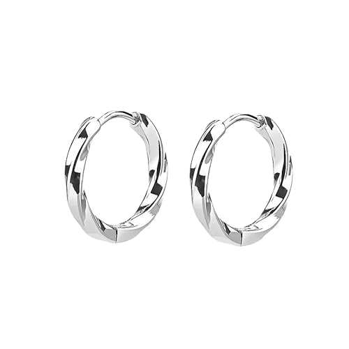 QueenBee 925 Sterling Silver & Gold-Plated Twisted Small Hoop Earrings – Hypoallergenic, Minimalist, Lightweight Jewelry for Women – Classic Everyday Hoops - color: Small Silver Hoop