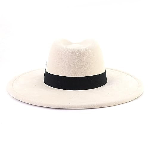 LIDHAY Big Wide Brim Fedora Hats for Women Men Western Suede Hat Panama Hat Outdoor Hats - color: Beige