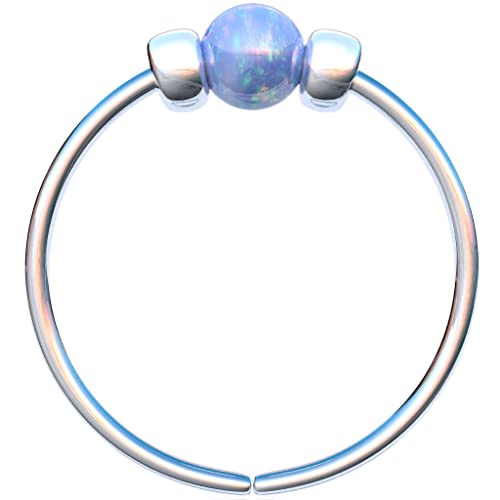 925 Sterling Silver & 14K Gold Filled Nose Ring Hoop Handmade Piercing Jewelry For Women - 24 Gauge 2mm,7mm Tiny Nose Ring with Opal - Gift Ready - color: Light Blue Opal Silver