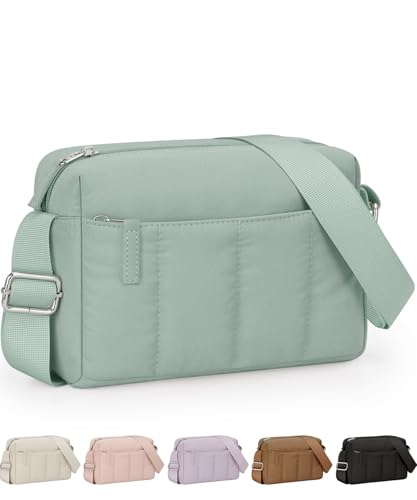 Pritent Crossbody Bags for Women, Lightweight Puffer Travel Cross Body Purse, Mini Shoulder Handbag Used for Daily Gym Hiking - color: Tender Green