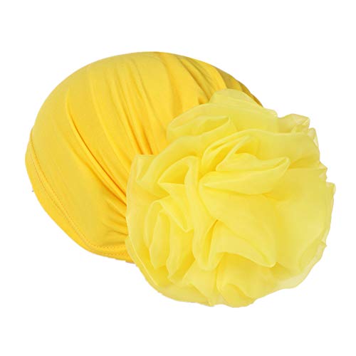 Women Big Flower Turban Hat Head wrap Headwear Cancer Chemo Beanie Cap Hair Loss Cover - color: Yellow