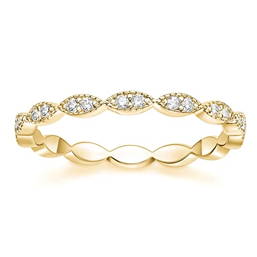 TIGRADE Eternity Ring Oval Milgrain Cubic Zirconia Anniversary Stacking Ring CZ Wedding Band for Women Size 3-13 - color: Gold
