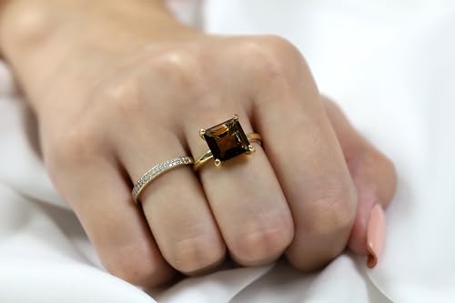 Vintage 14K Gold Rings for Women - Smoky Quartz or Brown Quartz - Proposal, Anniversary, Handmade Jewelry