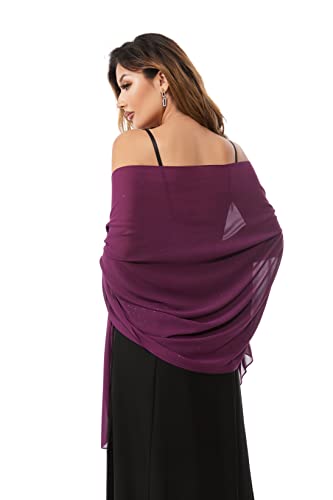 Shawls and Wraps for Evening Dresses Sheer Chiffon Women Elegant Soft Silky Sparkly Wedding Bridal Scarf - color: Plum B