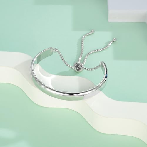 WOWORAMA Adjustable Slider Bracelets for Women Bar Friendship Bangle Bracelet for Women Gold/White Gold/Rose Gold Bolo Bracelet - color: Hammered Bar-White Gold