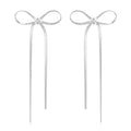 Gold Silver Bow Drop Earrings for Women Long Tassel Chain Bow Earrings Ribbon Bowknot Dangle Earrings Jewelry Gifts - color: Silver Bow A