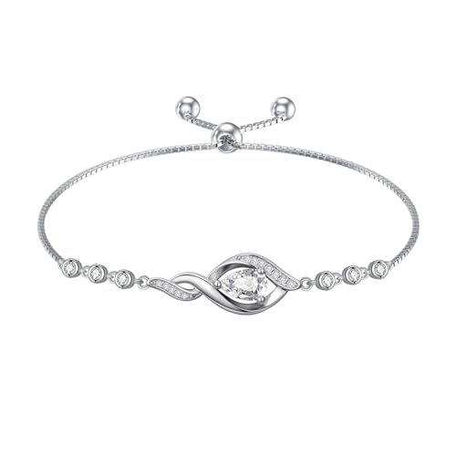 HPQQ Birthstone Bracelet for Women 925 Sterling Silver Infinity Love Jewelry Anniversary Birthday Mothers Day Gifts for Mom Wife Her - color: 04-April-Synthetic Diamond