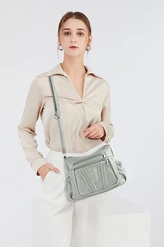 ELDA Crossbody Bags For Women Pocketbooks Soft PU Leather Purses and Handbags Multi Pocket Shoulder Bag - color: Mint Green