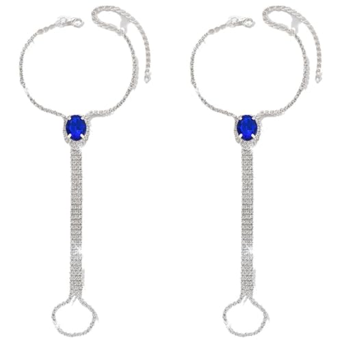 Kokoma Rhinestone Foot Chain Barefoot Sandals for Women Blue Stone CZ Crystal Sandals Anklet Beach Foot Chain Toe Wedding Ankle Bracelet Foot Jewelry for Beach Wedding