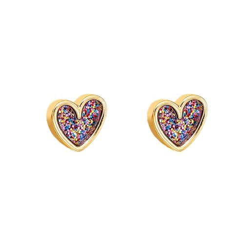 Cute Glitter Heart Love Small Stud Earrings for Women Dainty Gold-tone Colorful Hearted Shaped Studs Hypoallergenic Ears Fashion Jewelry Birthday for Her