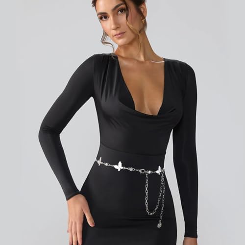 Metal Waist Chain Body Belly Belt Chains Jewelry Accessories for Women - color: White Butterfly, size: S: 41.3 in