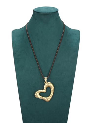 Leather Necklace for Women Vintage Boho Necklaces Black Cord Choker With Pendant Casual Chunky Leather Necklace Trendy - style: Large Heart Pendant Necklace