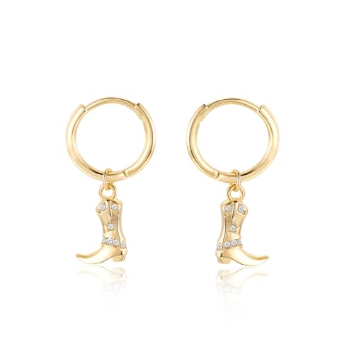 Mameloly Cowgirl Earrings for Women CZ 14K Gold Plated Western Cowboy Hat Dangle Hoop Earrings Cute Jewelry Hypoallergenic - color: 7 CZ Boot