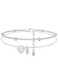 FindChic Silver/14K Gold Plated Layered CZ Initial Ankle Bracelet for Women | Waterproof Stainless Steel, Cubic Zirconia Letter Charm, Non-Tarnish, Hypoallergenic, Adjustable Extender, Summer Jewelry - color: Silver-CZ Heart, size: I