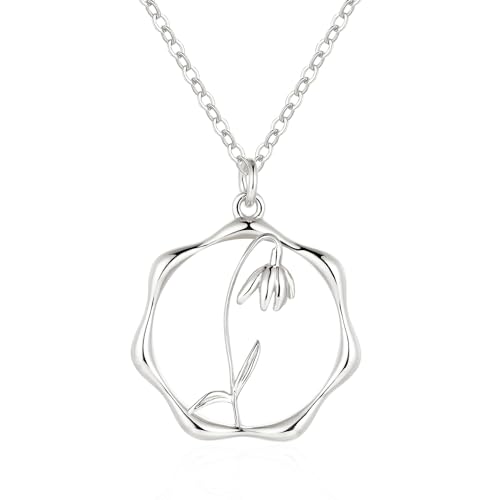 Gold Necklace for Women Birth Flower Necklaces 18K Gold Plated Custom Birth Month Floral Necklaces Birthday Gifts for Women - style: Silver-01-Snowdrop