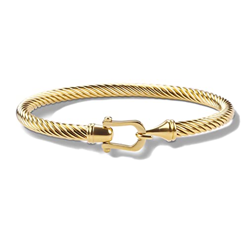 Twisted Cable Bracelet Stylish Fine Stainless Steel Cable Cuff Bracelet with Hook Clasp Bracelets Jewelry for Women - color: Upgrade 18K Gold （7.6"）