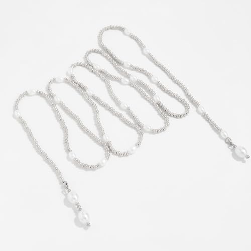 Statement Long Necklaces for Women Vintage Layered Beaded Long Chain Necklaces Boho Y Shaped Tassel Long Pearl Necklace Statement Bead Necklace Jewelry Gift for Women - style: Silver Pearl Beaded
