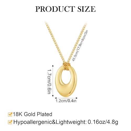 Dainty Oval Pendant Necklace for Women 18K Gold Plated Small Irregular Circle Charm Cute Boho Necklace Statement Chains Minimalist Jewelry - color: Gold