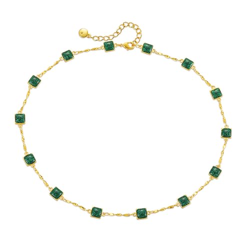 Beaded Choker Necklaces for Women 18k Gold Plated Dainty Gold Choker Necklaces for Women - style: emerald square choker