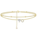 Ankle Bracelets for Women Waterproof 14K Gold Plated CZ Initial Anklet for Women Dainty Layered Letter Heart Ankle Bracelets Handmade Adjustable Foot Chain Anklet Summer Beach Jewelry - color: gold O