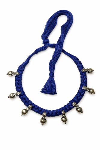 athizay Boho Charm Thread Choker Necklace – Braided Bohemian Choker with Oxidized Silver Dangle Charms | Handmade Boho Jewelry for Women - color: Blue, Silver