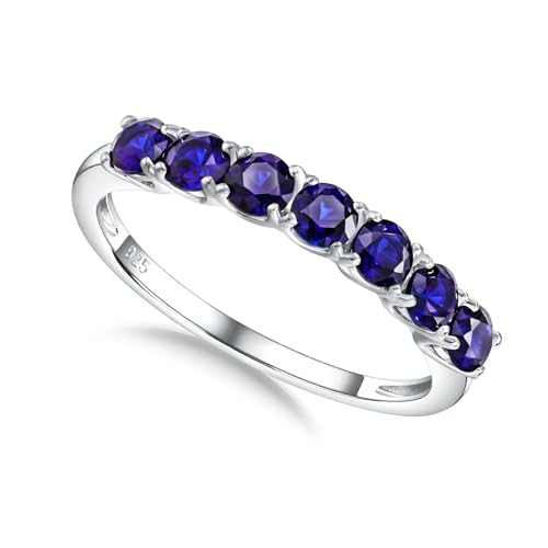 3.5mm Stackable Rings S925 Sterling Silver Created Birthstone & Cubic Zirconia Ring for Women Wedding Bands Anniversary Birthday Jewelry Size 6 to 10(with Box) - color: 09-Created Sapphire-Sep