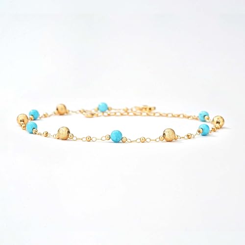 MTMY Gold Anklets for Women 14K Gold Plated Tiny Bead Anklet Colorful Tassel Foot Chain Dainty Adjustable Cute Summer Beach Boho Anklets Jewelry Gift - style: turquoise ball
