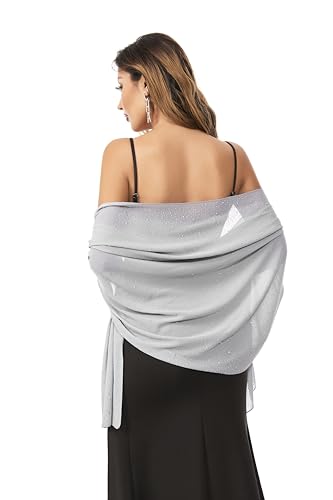Shawls and Wraps for Evening Dresses Sheer Chiffon Women Elegant Soft Silky Sparkly Wedding Bridal Scarf - color: Light Grey C