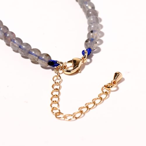 Simple Choker Necklace for Women Real Stone and Crystals Necklaces 4mm Beaded Choker Jewelry Meditation Gift for Women (16"+2") - style: Moonstone