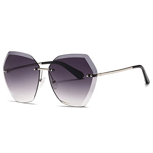 AEVOGUE Sunglasses For Women Oversized Rimless Diamond Cutting Lens Sun Glasses AE0534 - color: Silver&gray