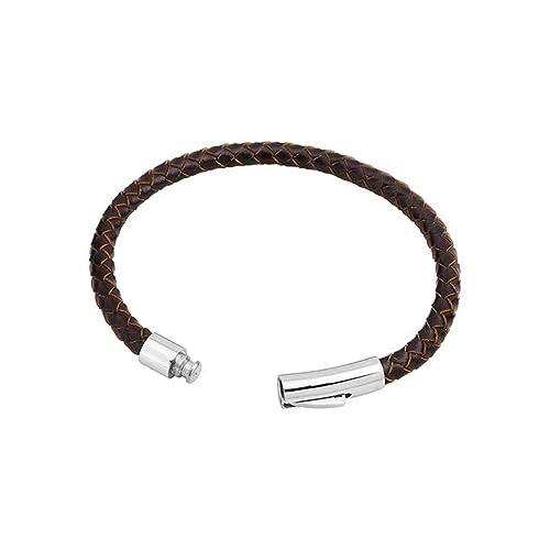 KunBead Braided Mens Leather Bracelets for Women with Stainless Steel Clasp Cuff Bangle Birthday Bracelet - color: Brown