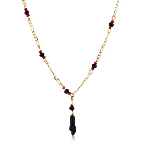 Caiyao Azabache Hand Figa Charm Stainless Steel Link Chain Bracelet Pendant Necklace Drop Dangle Earring Set for Women Men Kabbalah Amulet Protection Good Luck Jewelry - color: A black