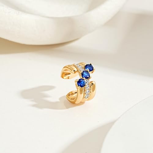 MEVECCO Ear Cuff Non Piercing for Women 18K Gold Plated Dainty Ear Cuff Earring Stacks Cartilage Clip On Wrap Huggie Minimalist Fake Piercings Open Hoops Jewelry Gifts - style: three line-blue