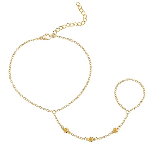 Gokeey Gold Hand Chain Bracelet for Women Trendy, Dainty 14k Gold Plated Ring Bracelet Hand Chain Finger Ring Slave Cuff Bracelet Cubic Zircon Hand Jewelry for Women Accessories - style: 3cz hand chain-Nov