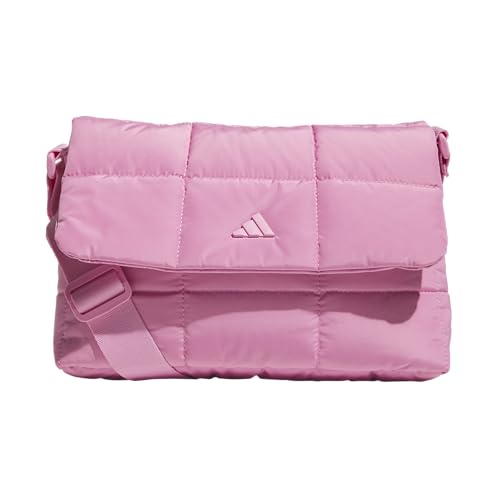 adidas Unisex Quilted Crossbody Bag – Soft Cushioned Puffer Purse, Foldover - color: Tropic Bloom