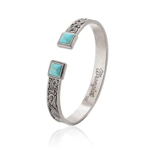 Montana West Wrangler Cuff Bracelet for Women Western Turquoise Adjustable Open Bangle Silver Plated Carved Floral Cowgirl Country Jewelry - color: Silver-Turquoise