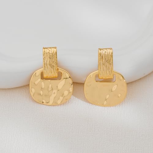 MUYAN Gold and Silver Boho Hammered Dangling Earrings for Women Modern Statement Finish Dangle Drop Earrings Jewelry - color: A Hammered