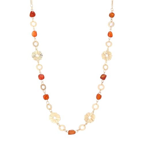 Long Gold Necklaces for Women Dainty Natural Stone Beaded Gold Necklace Mothers Day Gifts Boho Gold Costume Jewelry for Women - color: Red Agate